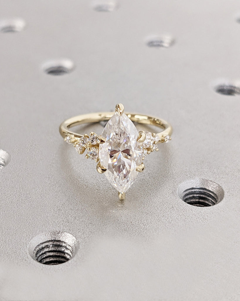 Marquise Cut Moissanite Ring Vintage Moissanite Engagement Ring Solid Gold Unique Snowdrift 6 Prongs Engagement Ring Diamond Wedding Ring