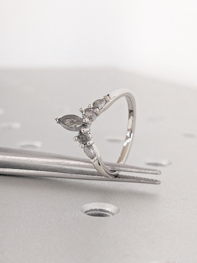Unique V Shaped Wedding Band | Natural Diamond Solid Gold Curved Stacking Matching Wedding Rings For Her | Personalized Gift
