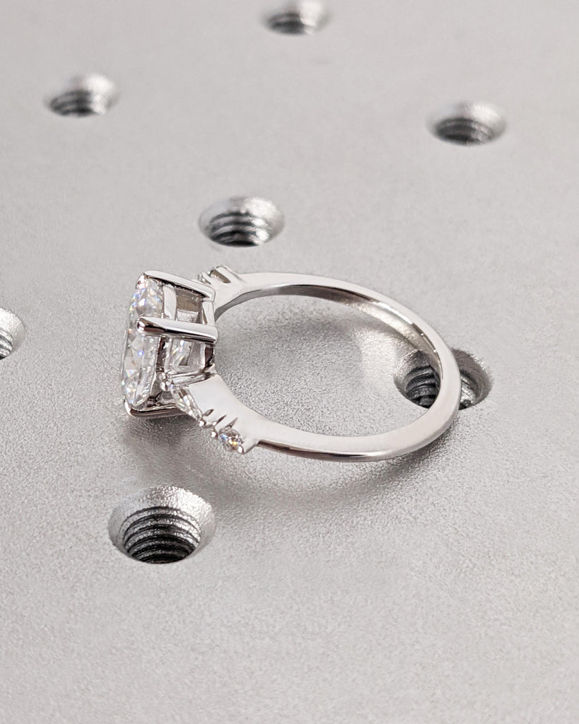 2CT Oval Lab Grown Diamond Unique Proposal Ring | Kite Diamond Cluster Ring | 14K 18K White Gold Wedding Ring | Simple Promise Ring for Her