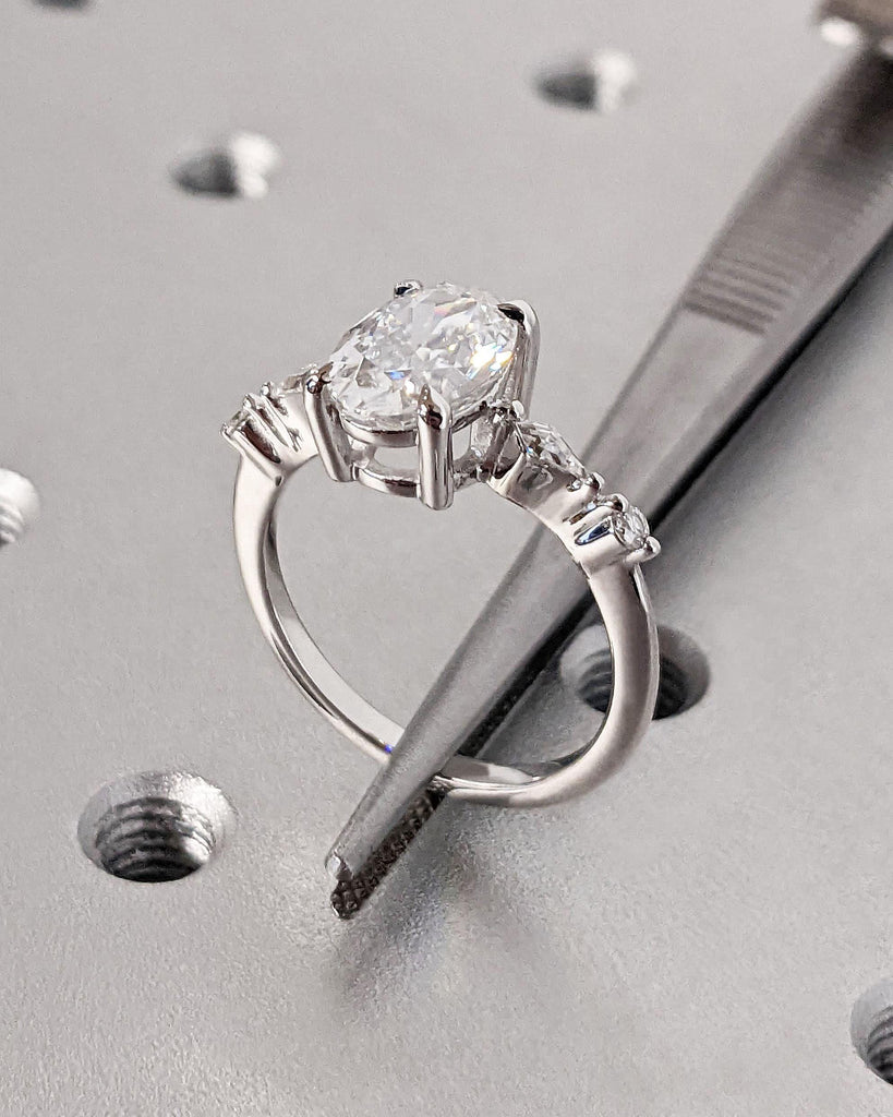 2CT Oval Lab Grown Diamond Unique Proposal Ring | Kite Diamond Cluster Ring | 14K 18K White Gold Wedding Ring | Simple Promise Ring for Her