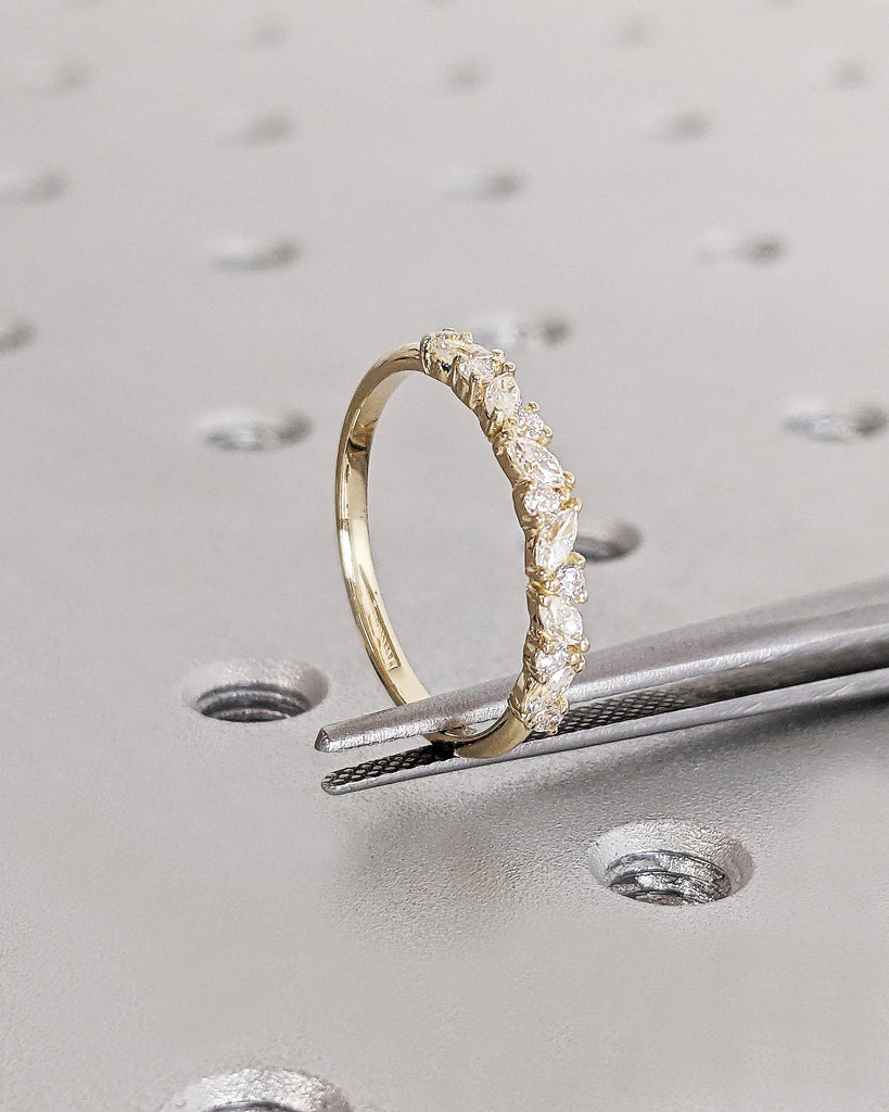 Alternating Marquise and Round Diamond Anniversary Ring by Braverman Jewelry | Gift for Her | Real 14K Gold | Marquise Diamond Cluster Ring