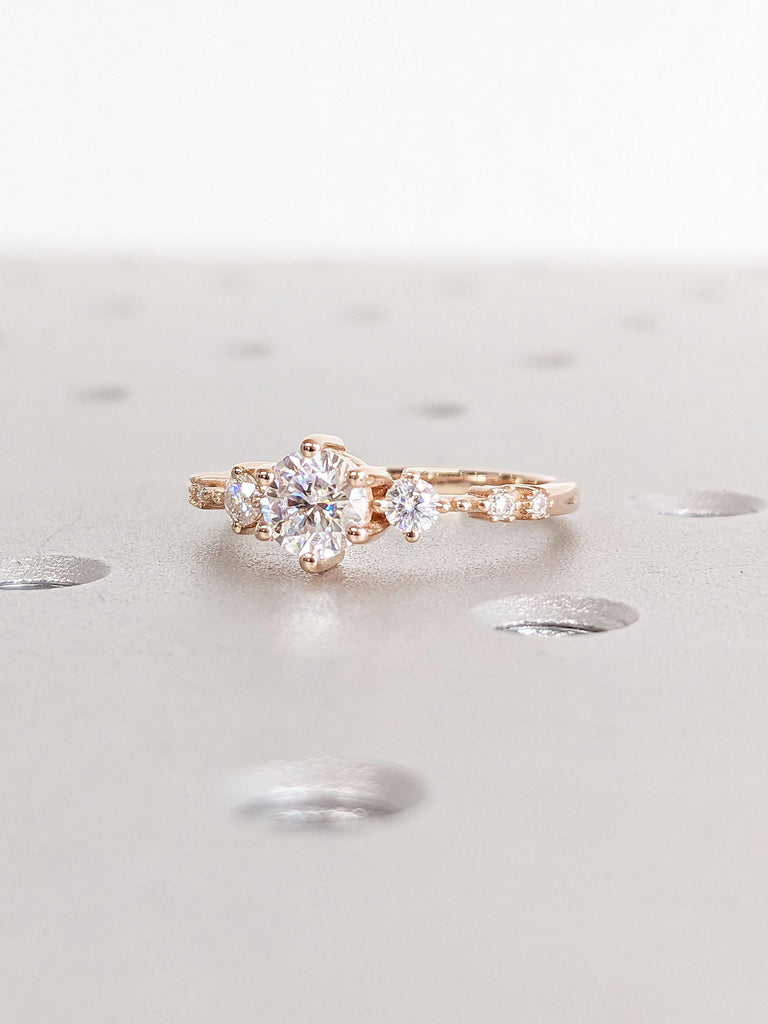 Dainty Engagement Ring | Vintage Moissanite Engagement Ring Round cut | 14K Rose Gold Ring | Promise Anniversary Ring for Her Art Deco Ring