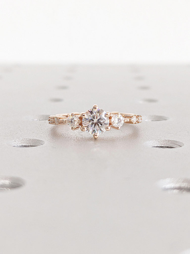 Art Deco Diamond Cluster Engagement Ring | 14K 18K Rose Gold Moissanite Ring | Unique Prong Delicate Dainty Bridal Ring | Simple Promise Anniversary ring