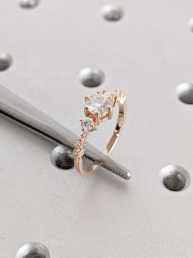 Vintage Moissanite Engagement Ring | Dainty Rose Gold Proposal Ring | Unique Delicate Cluster Diamond Ring Round Cut | Bridal Promise Anniversary Ring