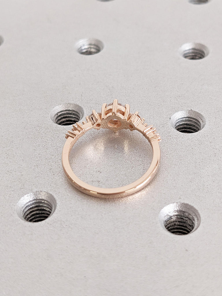 Dainty Round Lab Diamond Engagement Ring / Small Floating Diamond / Solid 14K Rose Gold Diamond Promise Ring / Vintage Art Deco Bridal Ring