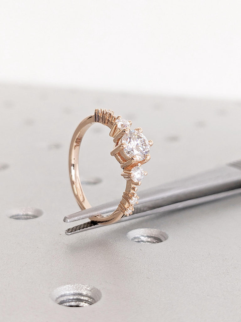 Classical Round Lab Grown Diamond Engagement Ring | 14K Rose Gold Promise Anniversary Ring, Vintage Art Deco Diamond Cluster Engagement Ring