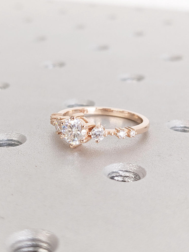 Classical Round Lab Grown Diamond Engagement Ring | 14K Rose Gold Promise Anniversary Ring, Vintage Art Deco Diamond Cluster Engagement Ring