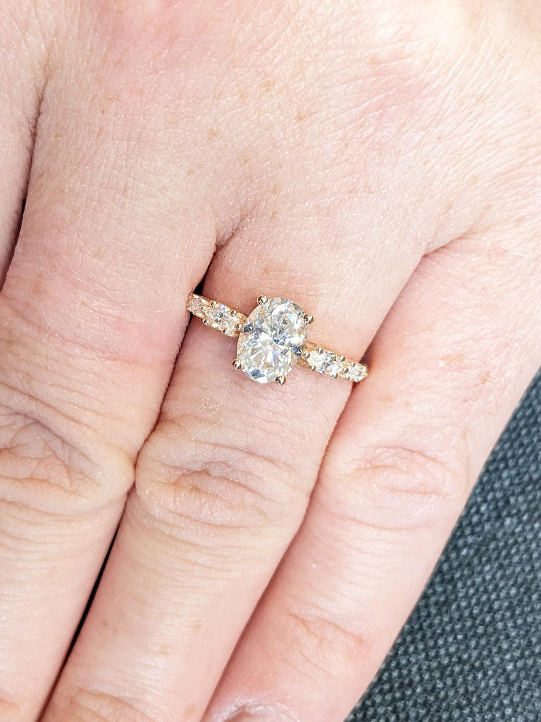 Vintage Oval cut Moissanite Engagement Ring | 1CT Moissanite Ring | Rose Gold Promise Ring | Unique Stacking Ring | Diamond Cluster Ring