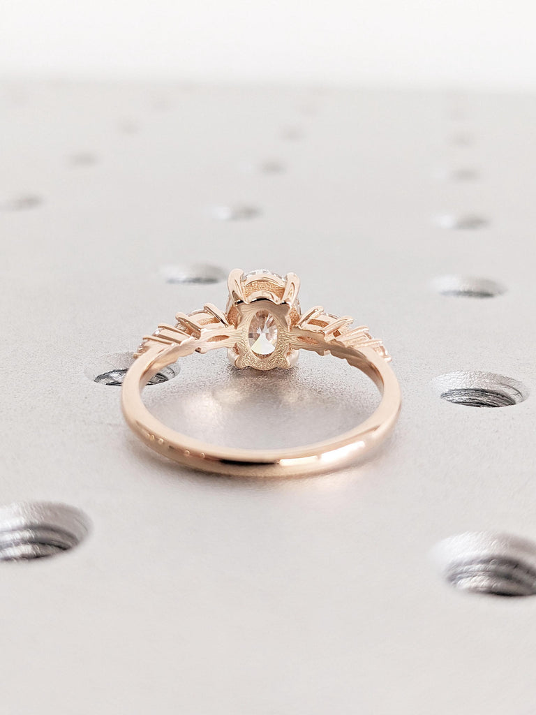 Vintage Oval cut Moissanite Engagement Ring | 1CT Moissanite Ring | Rose Gold Promise Ring | Unique Stacking Ring | Diamond Cluster Ring