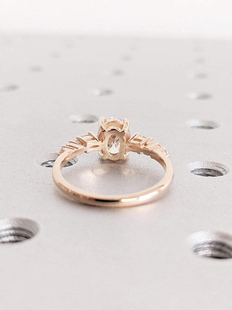 Oval Moissanite Engagement Ring | Vintage Unique Rose Gold Proposal Ring | Women Marquise Cluster Ring | Diamond Wedding Bridal Promise Ring