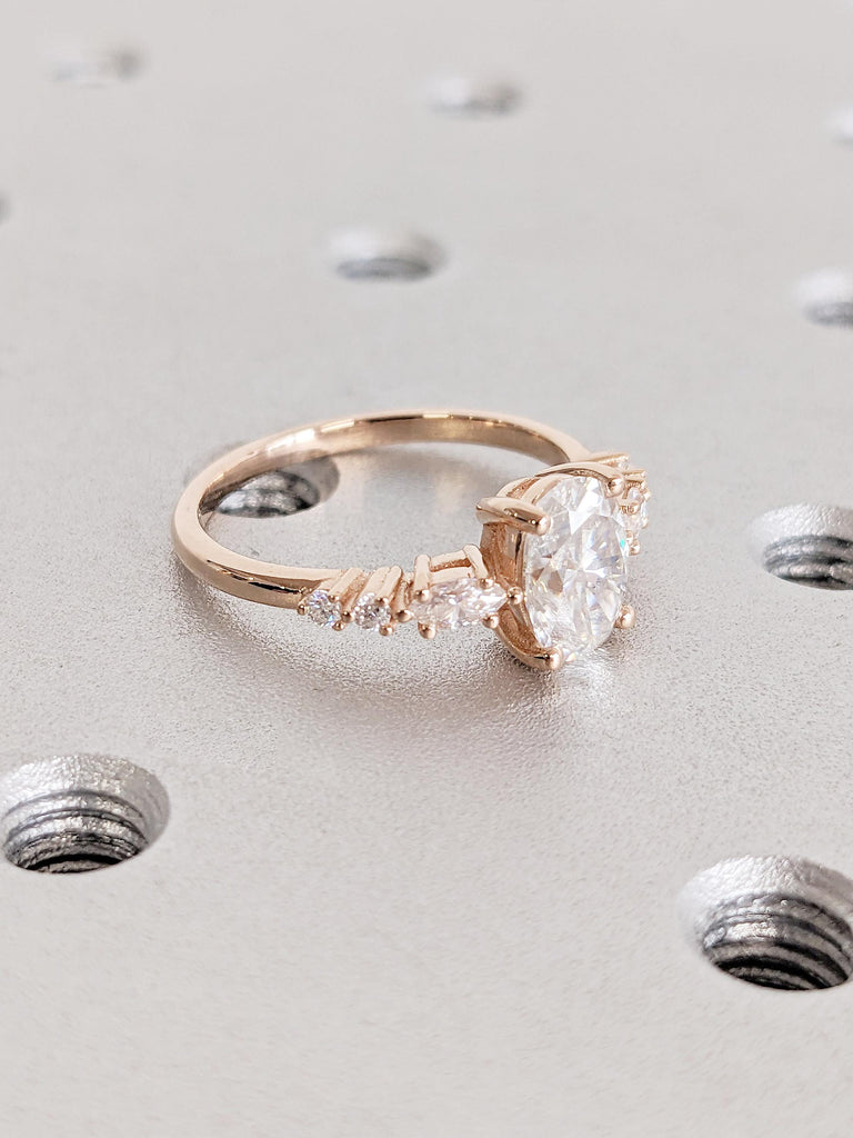 Oval Moissanite Engagement Ring | Vintage Unique Rose Gold Proposal Ring | Women Marquise Cluster Ring | Diamond Wedding Bridal Promise Ring