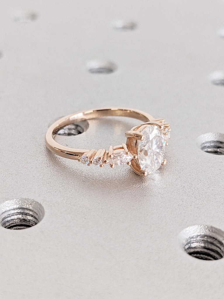 Vintage Oval cut Moissanite Engagement Ring | 1CT Moissanite Ring | Rose Gold Promise Ring | Unique Stacking Ring | Diamond Cluster Ring