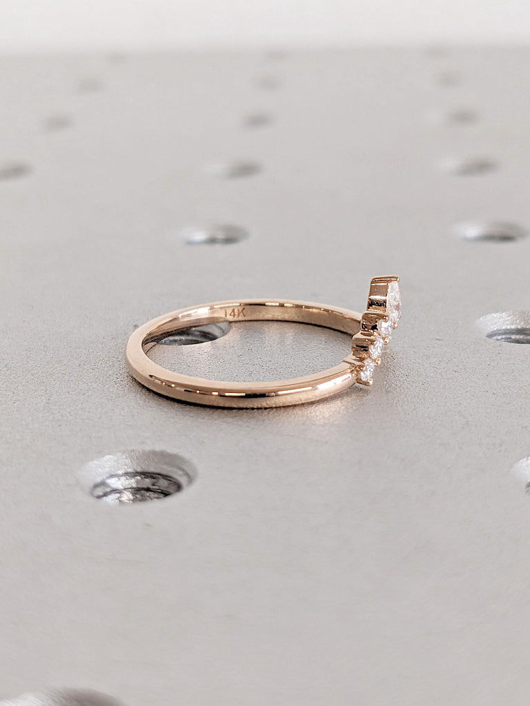 Curved Wedding Band, Rose Gold Matching Band, Diamond or Moissanite, Unique Stacking Band, Vintage Arched Ring, Half Halo, Anniversary Ring