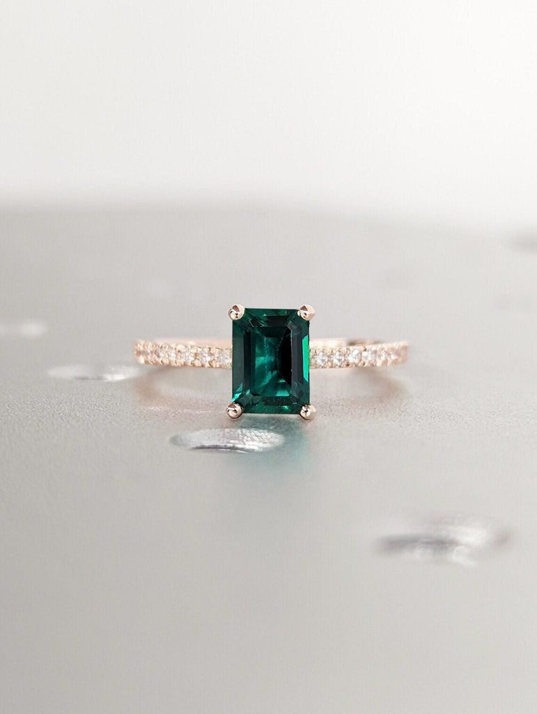 Art Deco Emerald Wedding Anniversary Ring for Her | Emerald cut Ring | 14K Solid Rose Gold Moissantie Eternity Band | Simple Promise Ring