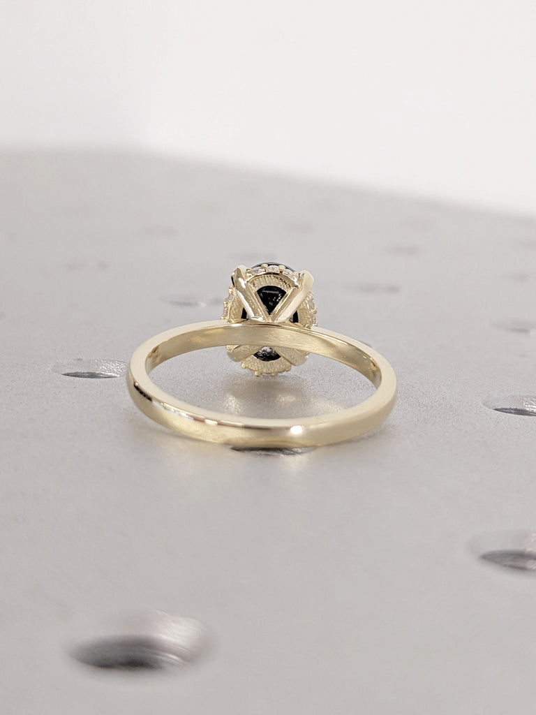 Alternative Engagement Ring | Natural Salt and Pepper Diamond Solitaire Ring | Unique Grey Diamond 14k Yellow Gold Promise Ring for Her