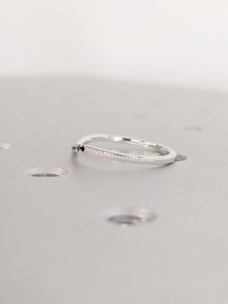 1.5mm Micro Pave Half Eternity Diamond Ring | Delicate Diamond Wedding Band | Ombre Salt and Pepper Diamond Stacking Ring, Anniversary Gift