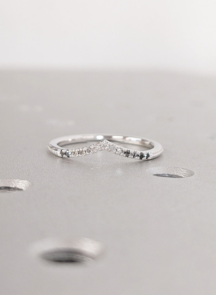 1.5mm Micro Pave Half Eternity Diamond Ring | Delicate Diamond Wedding Band | Ombre Salt and Pepper Diamond Stacking Ring, Anniversary Gift