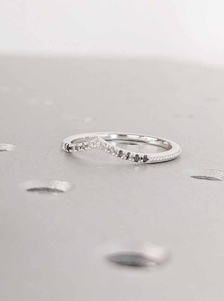 Milgrain Curved Pave Diamond Wedding Ring - Stackable Curved Band Ring - Minimalist Curve Ring - Wedding Band - Gift for Her