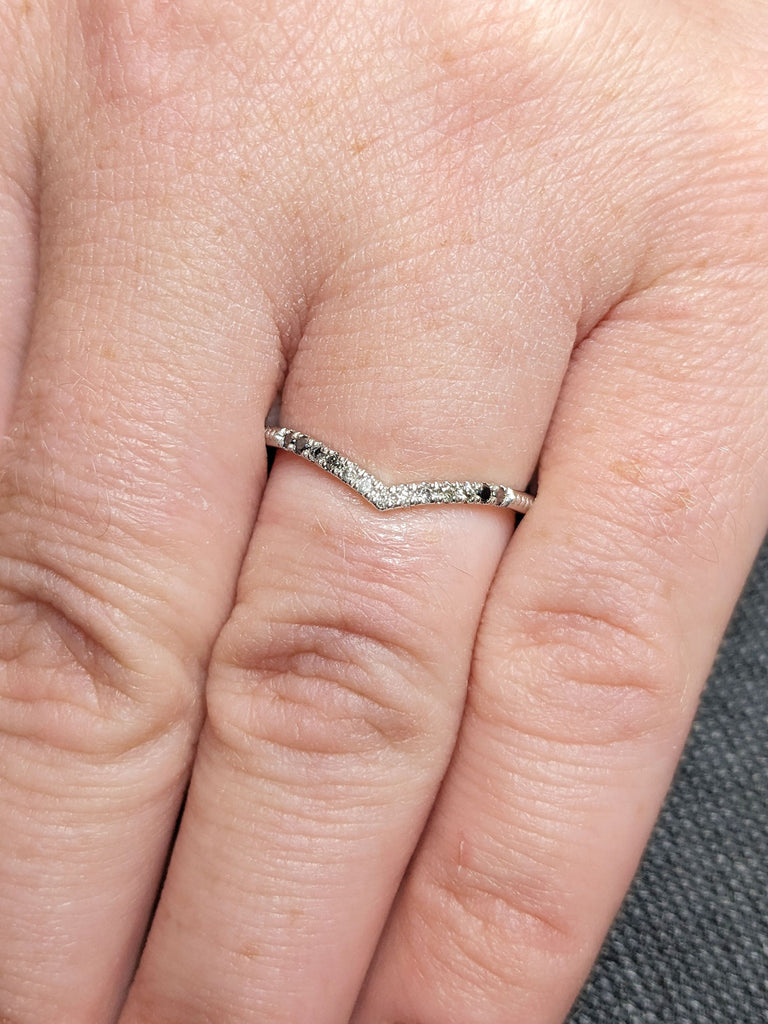 Curved Diamond Band in Solid White Gold, Matching Stackable Band, 14k Solid Gold Curved Ring Enhancer, Simple Dainty Band, Woman Wedding band