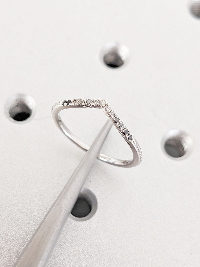 14k Solid Gold Half Eternity Ring for Women | Chevron Wedding Ring Diamond Eternity Band | 18k Gold Minimalist Ring Gift for Her | Birthday Jewelry Gift