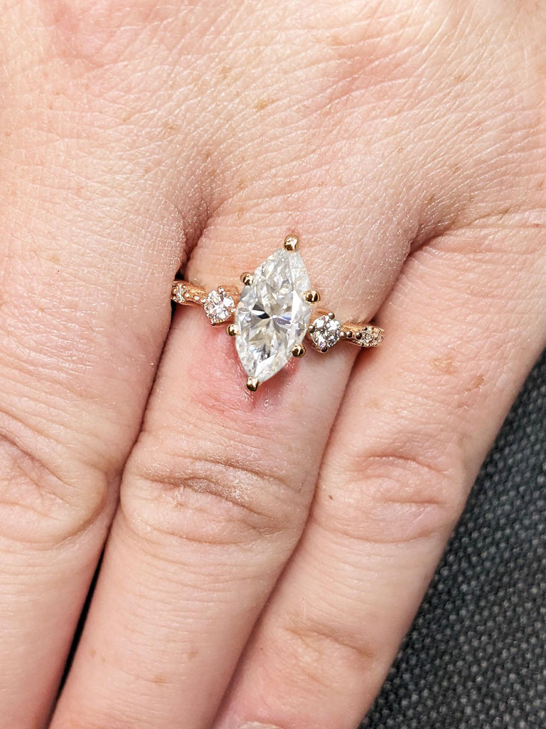 1ct Dainty Art Deco Lab Diamond Cluster Wedding Anniversary Ring | Solid Gold, Platinum Woman Bridal Jewelry | 3 Stone Trilogy Diamond Engagement Ring