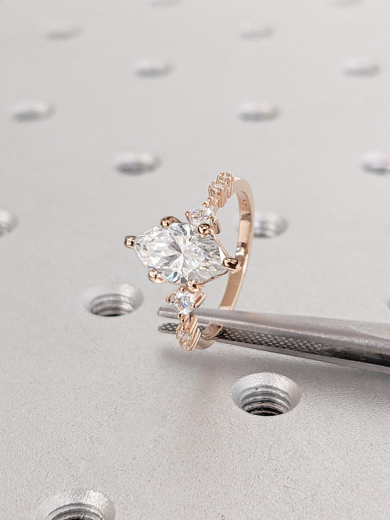 Vintage Marquise cut Lab Created Diamond Cluster Anniversary Promise Ring | 14K 18K Rose Gold Bridal Ring for Her | Marquise cut Ring