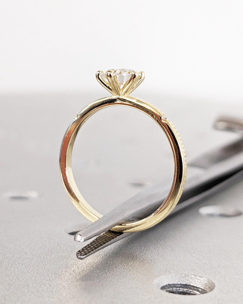 Unique Pear Moissanite Engagement Ring, Beaded 14k Yellow Gold Ring, Vintage Anniversary Ring for Women, Art Deco Wedding Ring, Gift for Her