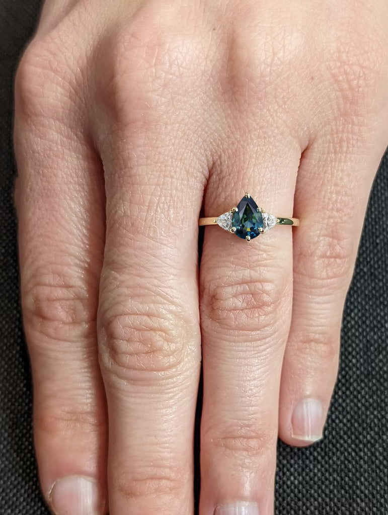 Blue Green Natural Sapphire Unique Proposal Ring | Yellow/White/Rose Gold Dainty Wedding Anniversary Ring, September Birthstone Gift for Her