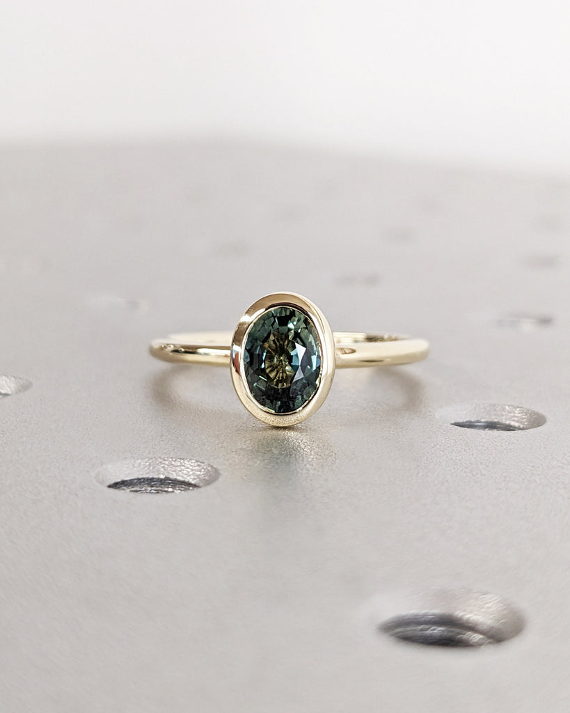 One of a Kind Montana Sapphire Ring, Blue Sapphire Diamond Cluster Ring, Vintage Inspired Blue Sapphire Engagement Ring, 14K Gold Green Teal