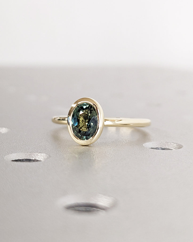 One of a Kind Montana Sapphire Ring, Blue Sapphire Diamond Cluster Ring, Vintage Inspired Blue Sapphire Engagement Ring, 14K Gold Green Teal