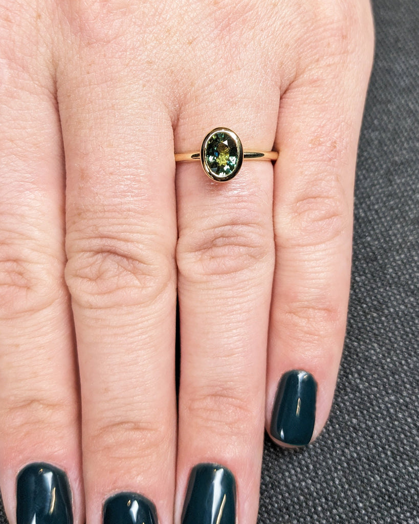 One of a Kind Montana Sapphire Ring, Blue Sapphire Diamond Cluster Ring, Vintage Inspired Blue Sapphire Engagement Ring, 14K Gold Green Teal