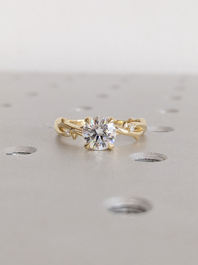 1, 1.5, 2CT Lab Grown Diamond Solitaire Rustic Proposal Ring | Yellow Gold Wedding Ring | Delicate Promise Ring Bridal Jewelry Gift for Her