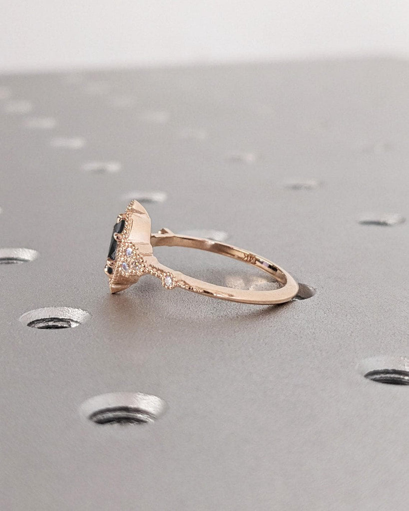 Antique Vintage Rose Gold Engagement Ring, Salt and Pepper Diamond Ring, Art Deco Ring, Victorian Ring, Statement Ring, Unique Wedding Ring