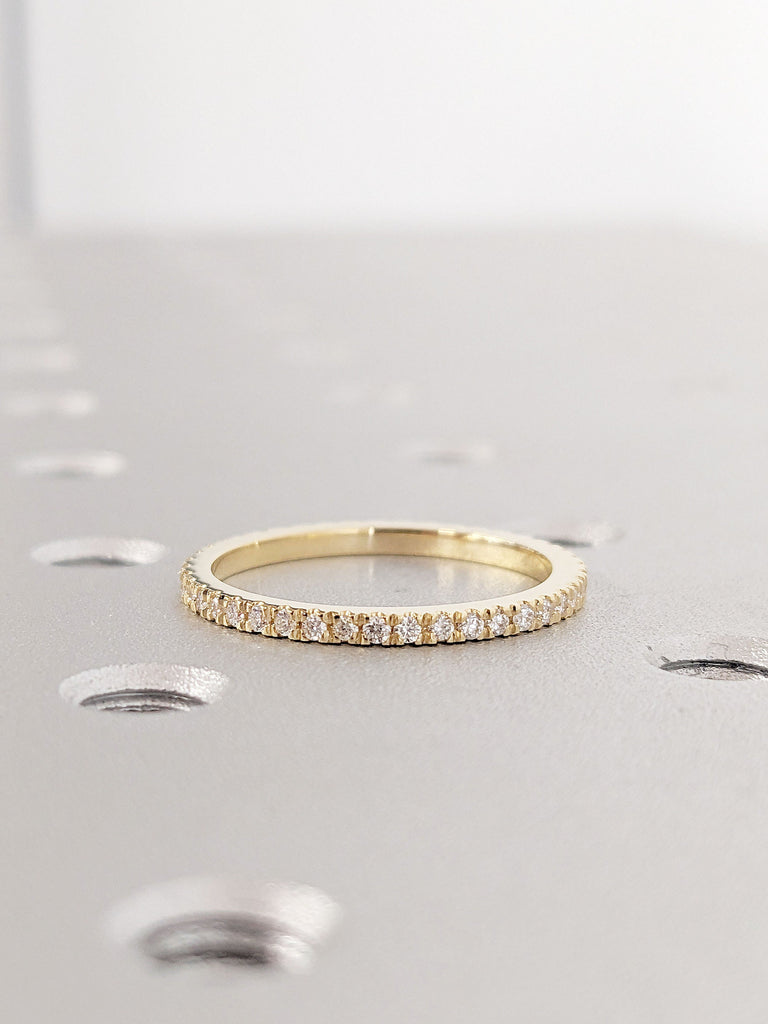 Slim Full Eternity Diamond Wedding Band | 18k Yellow Gold Stacking Ring | Paved Tiny Moissanite Ring | Women Bridal Ring image #4