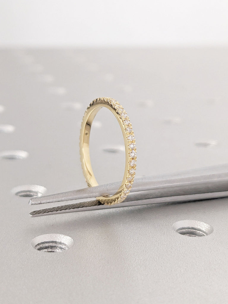 Slim Full Eternity Diamond Wedding Band | 18k Yellow Gold Stacking Ring | Paved Tiny Moissanite Ring | Women Bridal Ring image #7