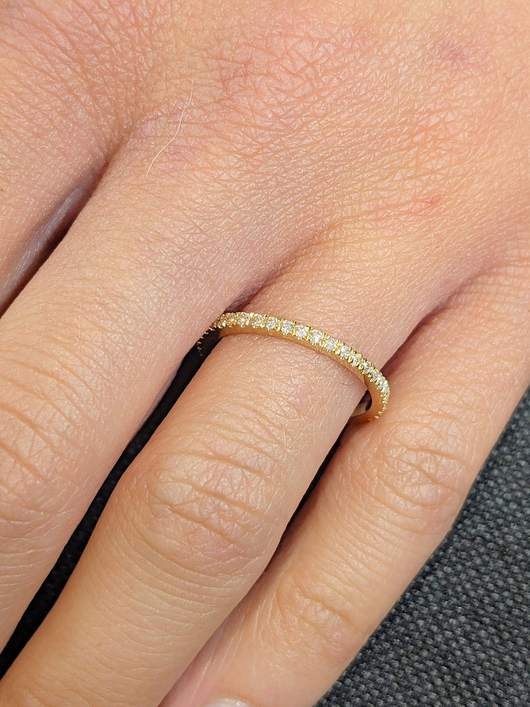 Slim Full Eternity Diamond Wedding Band | 18k Yellow Gold Stacking Ring | Paved Tiny Moissanite Ring | Women Bridal Ring image #2