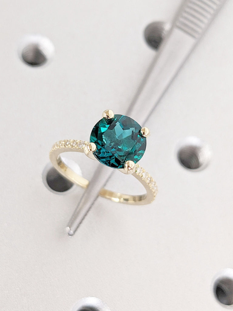 2CT Green Emerald Solitaire Ring | 14K Yellow Gold Engagement Ring | Dainty Wedding Ring | May Birthstone | Wedding Anniversary Ring for Her