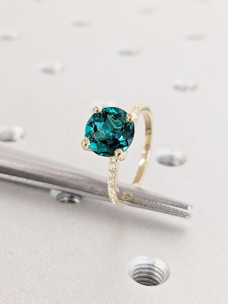 2CT Green Emerald Solitaire Engagement Ring | Solid Gold Diamond Eternity Band | May Birthstone Wedding Anniversary Ring