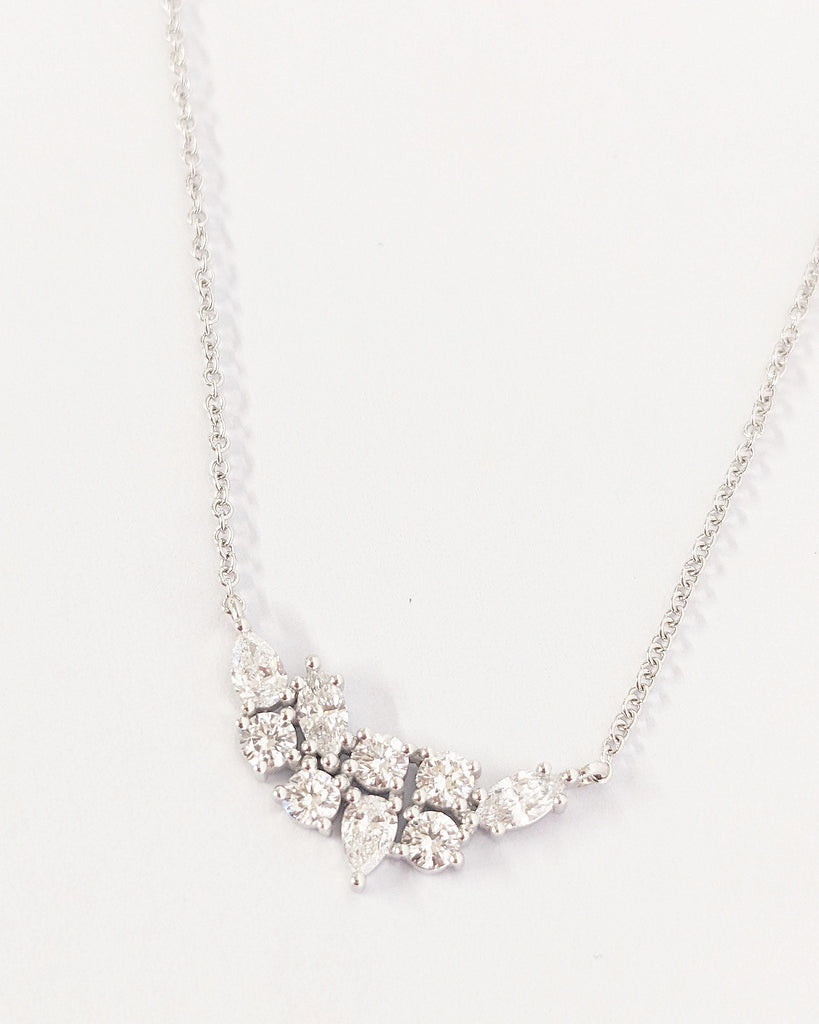 Lab Grown Diamond Cluster Necklace | Marquise, Pear and Round Diamonds | Dainty White Gold Diamond Necklace, Delicate And Sparkles Beautiful