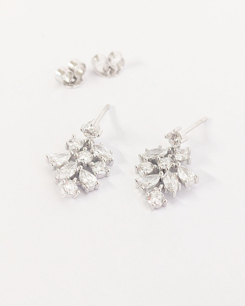 14k White Gold Diamond Wedding Earrings | Long Dangle Earrings | Diamonds Cluster Earrings | Marquise, Pear, Round Diamond Earrings For Her