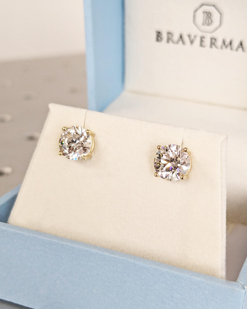 Moissanite Earrings, 14K Gold Moissanite Stud Earrings, Prong Setting Moissanite Studs, Diamond Alternatives Earrings, Valentines Day Gift