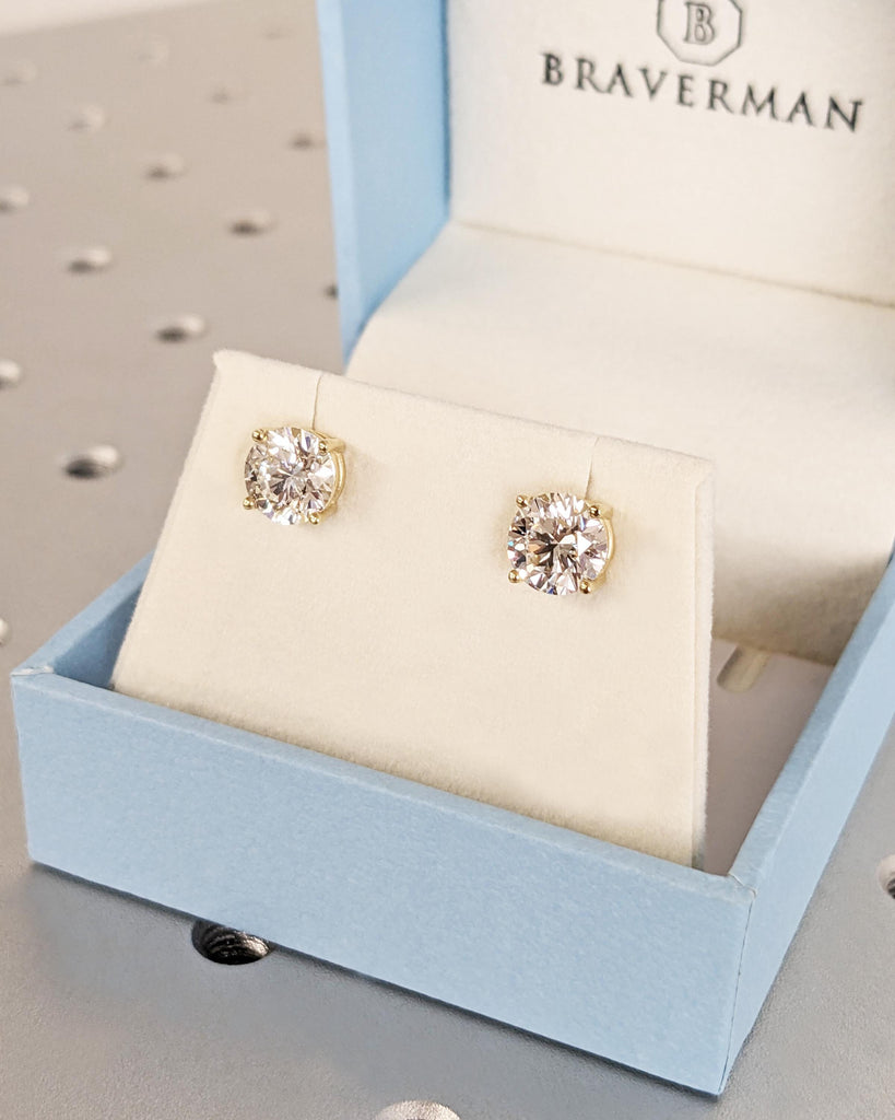 Moissanite Earrings, 14K Gold Moissanite Stud Earrings, Prong Setting Moissanite Studs, Diamond Alternatives Earrings, Valentines Day Gift