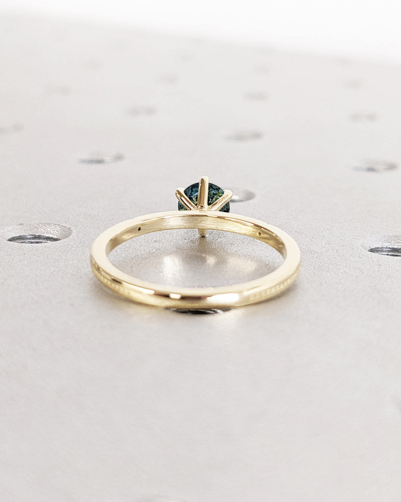 Natural Teal Sapphire Engagement Ring | Unique Round Blue Green Sapphire Ring | Solid 14k/18k Gold Solitaire Wedding Bridal Anniversary Ring