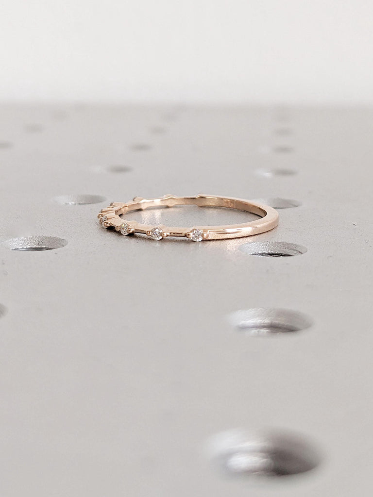 14k Rose Gold Diamond Half Eternity Ring | Matching Diamond Ring | Delicate Stackable Ring | Thin Gold Ring for Her | Woman Wedding Ring