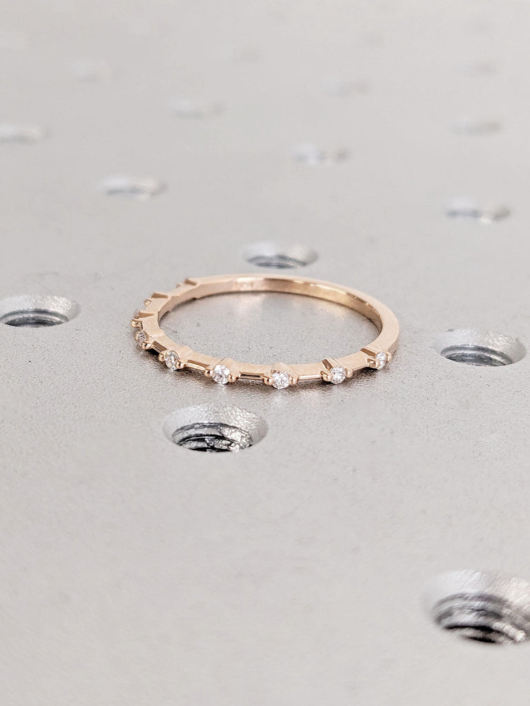 14k Rose Gold Diamond Half Eternity Ring | Matching Diamond Ring | Delicate Stackable Ring | Thin Gold Ring for Her | Woman Wedding Ring