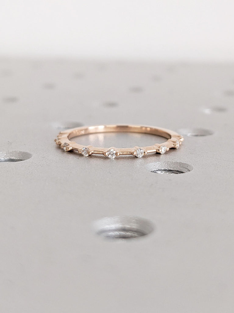 Dainty Stacking Ring | Rose Gold Moissanite Wedding Band | Moissanite Ring | Half Eternity Stackable Ring | Thin Gold Ring Bridal Jewelry