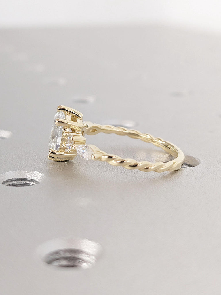 Unique Twist Band Engagement Ring, Oval Lab Diamond Engagement Ring, Oval Promise Ring, Gold Twisted Ring, Marquise Round Diamond/Moissanite