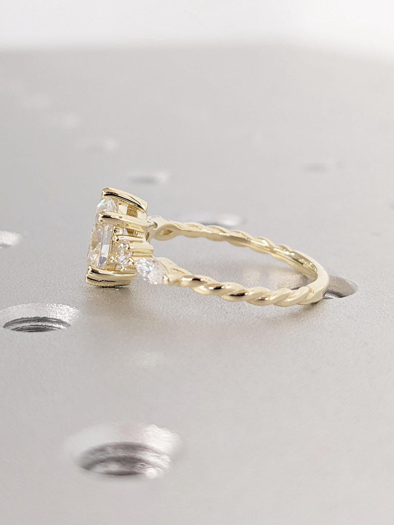 14k Solid Gold Twisted Rope Wedding Band | Petite Twist Moissanite Engagement Ring | Twisted Vine Ring | Unique Moissanite Ring for Women