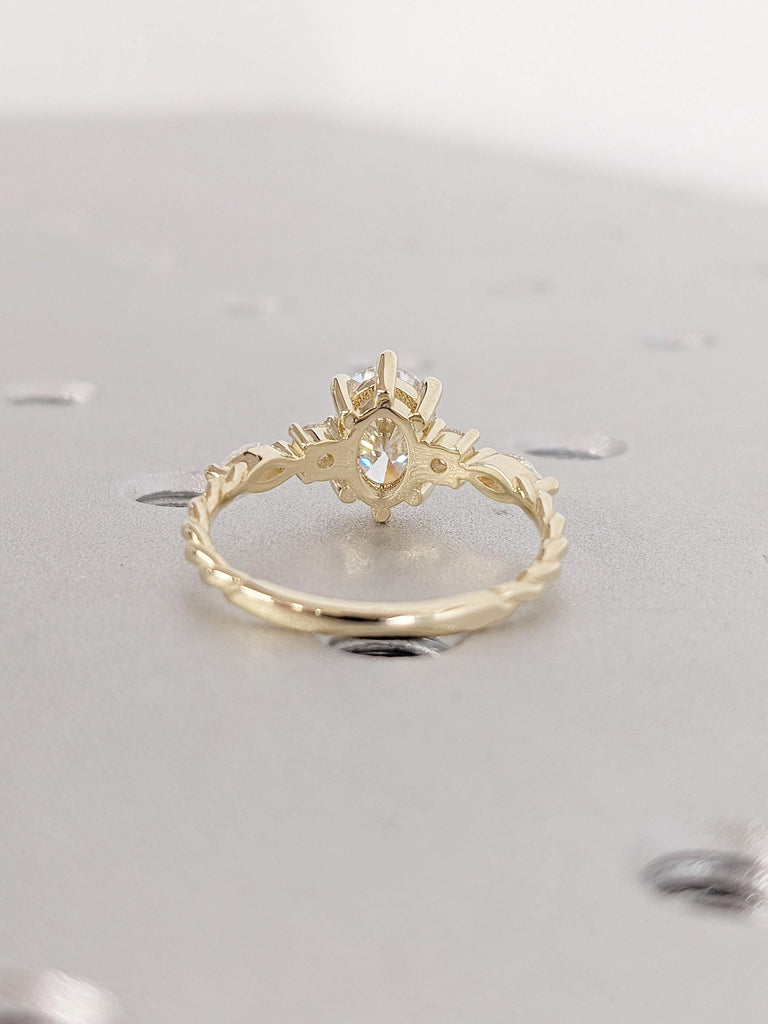 Classic Style Oval Moissanite Engagement Ring, Marquise and Round Diamond/Moissanite Twist Band Ring, Oval Engagement Ring, 14K Yellow Gold