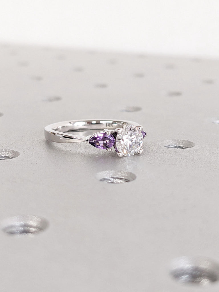 Amethyst Ring, Amethyst and Lab Grown Diamond Engagement Ring in 14k Gold, Pear Cut Amethyst Ring, February Birthstone, Promise Ring